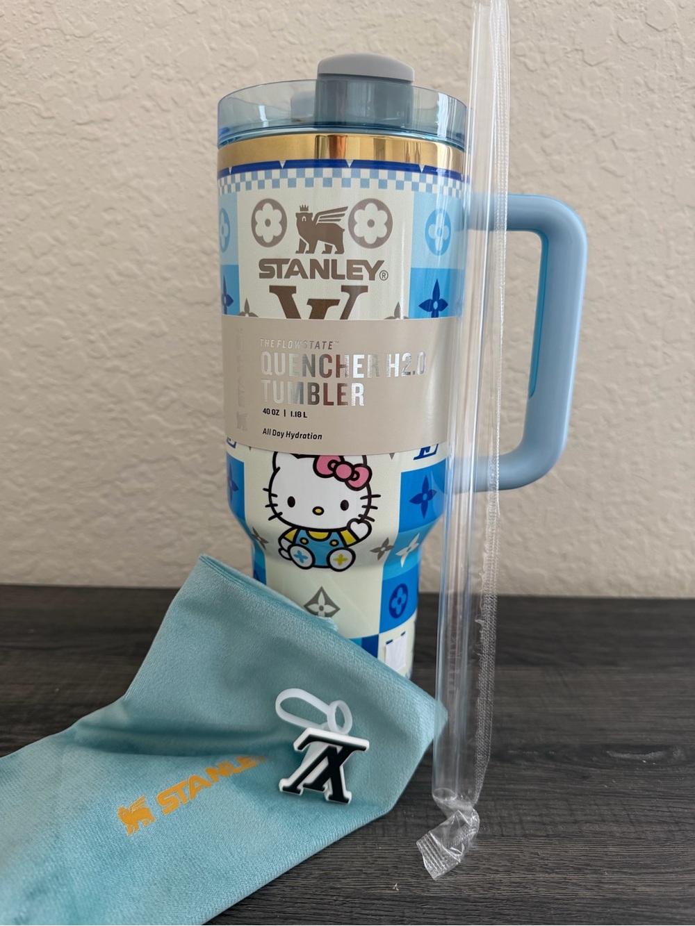 Hello Kitty Blue 40oz Tumbler with Straw & Luxury Gift Packaging